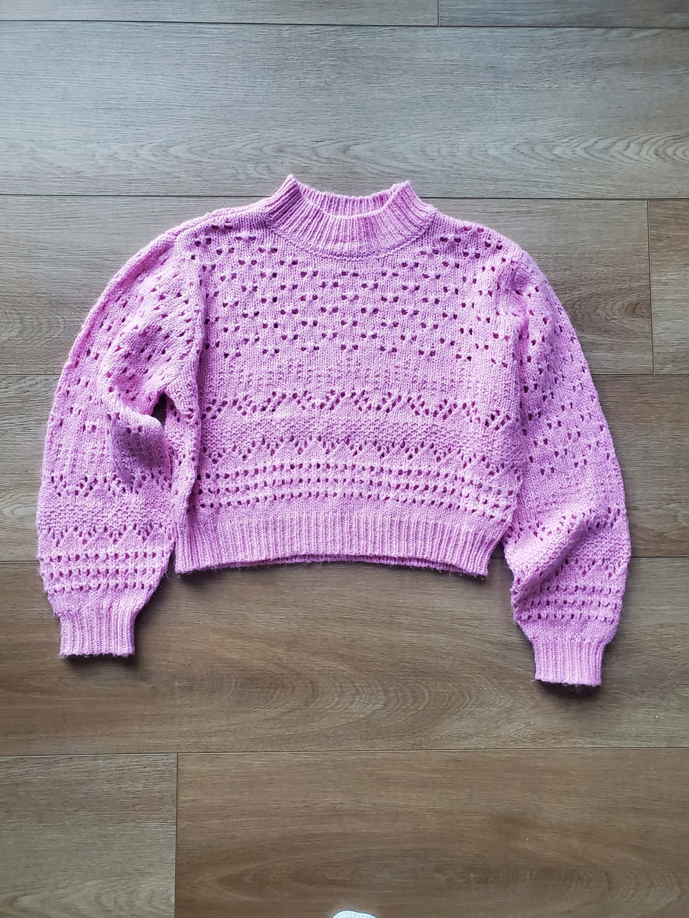 saltwater LUXE Pink Openwork Mock Neck Sweater, Small